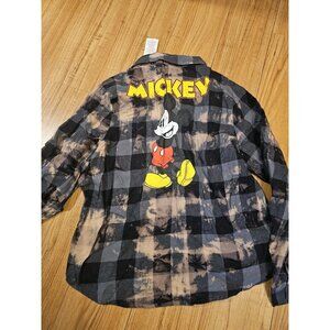 Disney Mickey Mouse Flannel Shirt Long Sleeve Brown and Black Size Medium Womens
